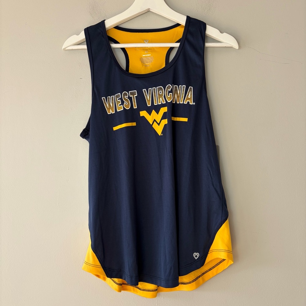 NWT Colosseum WVU West Virginia Mountaineers Blue and Gold Racerback Tank Medium